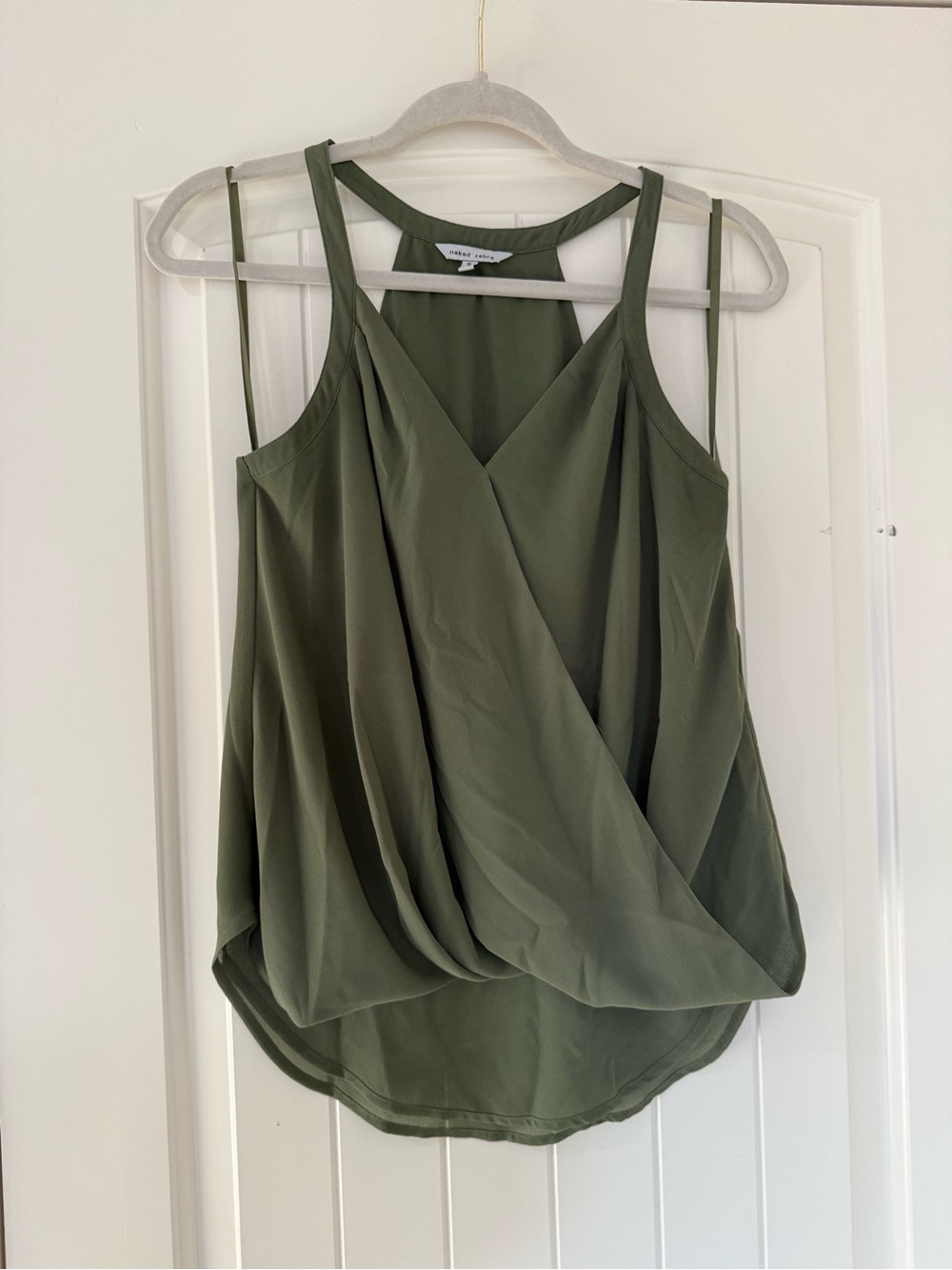Naked Zebra Olive Green Draped Cami Tank